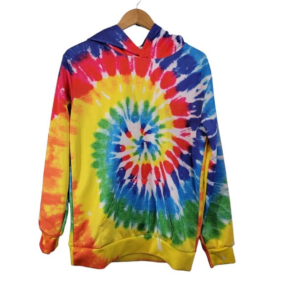 FunnyCoKid Tie Dyed Sunburst Colorful Rainbow Hoodie‎ Kids SIZE XL EUC - Picture 1 of 7